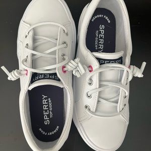 Sperry Kids size 13M Pier Wave white shoes with hot pink accents